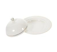 TOPPERFUN Assiette Céramique Dorée avec Couvercle Plateau Multifonction pour Steak Dessert et Conservation Design Élégant pour Repas Quotidiens