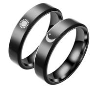 TOPPERFUN Bagues Assorties Lune et Soleil en Acier Inoxydable Alliances pour Couples Unisexes Bagues Noires pour Lui Symboles d'Engagement et d'Amour Quotidien