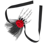 TOPPERFUN Bandeau Halloween à Voilette avec Rose Rouge et Main Squelette, Accessoire de Coiffure en Plastique et Tulle, Design Punk Unique pour Cosplay et Fêtes