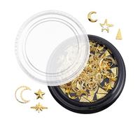 TOPPERFUN Boîte Autocollants Nails Art 3d Étoiles et Lunes Dorées, Alliage Métallique Pailleté, Décorations Manucure pour Ongles Naturels et Artificiels, Création DIY et Nail Art