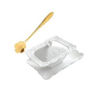 TOPPERFUN Bol à Soupe en Céramique avec Couvercle 1 Ensemble de Marmite Ustensiles Cuisine Design Élégant pour Ménagère Comprend Cuillère et Plateau