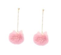 TOPPERFUN Boucles D’oreilles Longues Chats En Peluche S925 Argenté Léger Femmes Filles Mode Pour Fêtes Quotidien Présent Rose Pâle