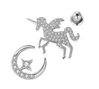 TOPPERFUN Boucles D'oreilles Licorne Asymétriques Femme S925 Argenté Plaqué Blanc Bijou pour Fille Quotidien Fête Léger