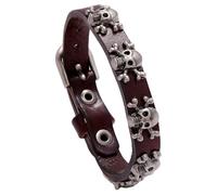 TOPPERFUN Bracelet Ajustable à Motif de Crâne en Cuir de Vachette et Alliage, Accessoire de Mode Punk Simple pour Hommes et Femmes, Occasions Quotidiennes