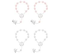 TOPPERFUN Bracelet Chapelet de Baptême pour Bébé, Lot de 4 Bracelets Acrylique Doux Peau, Pendentif Ange Argenté, Couleurs Blanc et Rose Clair, Faveurs pour Shower et Décoration Fête