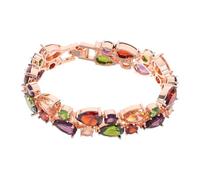 TOPPERFUN Bracelet Créatif et Coloré en Zircon Multicolore, Chaîne Poignet Femme en Alliage Plaqué Rose, Bijou Délicat 17 Cm, Accessoire Mode pour Présent et Fête