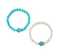 TOPPERFUN Bracelet Femme Élastique en Perles Turquoises Breloque Tortue Lot de 2 Accessoire de Mode pour Événements Fêtes