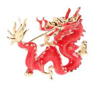 TOPPERFUN Broche Dragon Mignonne en Métal, Broche Vintage Chinoise, Alliage Rouge, Symbole de Fortune et D'autorité, pour Femmes et Hommes, Tenue de Cérémonie et Costume