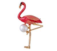 TOPPERFUN Broche En Émail Flamant Rose Perles Décoratives Femme Cérémonie Mariage Fête Accessoire Élégant Rouge