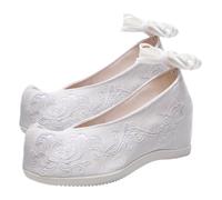 TOPPERFUN Chaussures de Mariée Brodées en Coton Blanc Taille 37 Talon Plat Antidérapant Confortables pour Danse et Mariage Style Hanfu Traditionnel Chinois Légères et Souples
