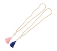 TOPPERFUN Collier de Perles en Bois 2 Pièces Pendentif Croix et Pompon Chaîne Longue Bohème pour Femme Accessoires Éco-Responsables en Bois et Coton Hiver et Occasions Spéciales
