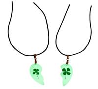 TOPPERFUN Collier Pendentif Femme 1 Paire Trèfle Lumineux Fait Main Fleurs Séchées Naturelles Chaîne Clavicule Délicate Bijoux Couple Amoureux pour Présent Anniversaire et Fête