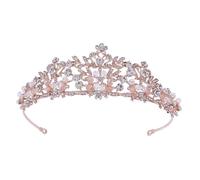 TOPPERFUN Couronne de Mariage Rhinestones Tiara Rose Doré pour Fille Accessoire de Mariage et Anniversaire Tête Couronnée pour Cosplay et Événements Spéciaux
