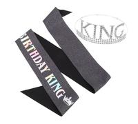 TOPPERFUN Couronne de Roi d'Anniversaire pour Hommes Écharpe Décorative Argentée et Noire, Ensemble 1 Pièce pour Fête d'Anniversaire, Accessoires Élégants et Légers, Bandeau