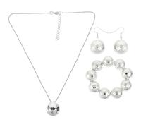TOPPERFUN Ensemble de Bijoux Disco Femme 3 Pièces Collier Décoratif Bracelet Boule Disco Boucles D’Oreilles Assorties Accessoires Brillants pour Soirée et Fête