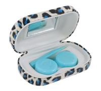 TOPPERFUN Étui à Lentilles De Contact Léopard PU Bleu Compact Compact, Boîte à Lentilles De Contact Étanche, Outil De Retrait Intégré, Voyage Et Activités Extérieures pour Femmes