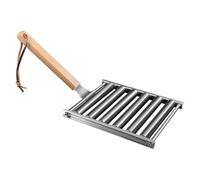 TOPPERFUN Grill Barbecue Portable Acier Inoxydable avec Manche Bois Support à Saucisses Compact pour Camping Pique- et Fêtes Plein Air