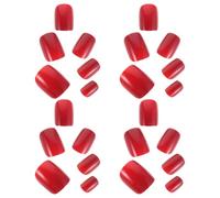 TOPPERFUN Kit de 5 Sets de Faux Ongles Rouges Carrés Ultra-Fins Semi-Finition Courts à Coller sans Trace 24 Pièces par Set Extensions d'Ongles Brillantes pour Fêtes de Noël et Nouvel An