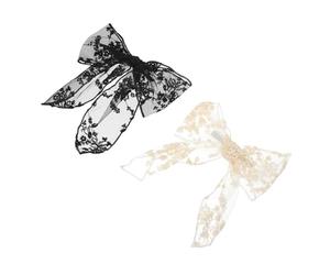 TOPPERFUN Lot de 2 Barrettes à Cheveux en Dentelle Noire et Blanche, Gros Nœud Élégant, Accessoire Coiffure Femme et Fille, Pinces à Nœud pour Fixation de Mèches Rebelles, Usage Quotidien
