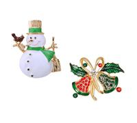 TOPPERFUN Lot de 2 Broches Élégantes en Alliage Bonhomme de Neige Épingles pour Vêtements de Noël Double Cloche et Bonhomme de Neige Balayeuse Accessoire Costume Festif Hiver
