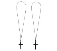 TOPPERFUN Lot de 2 Colliers Croix Crucifix en Bois D’Ébène Noir Pendentif Jésus Unisexe Collier Ras du Cou pour Femmes et Hommes Bijou Religieux Catholique Accessoire pour Prière et