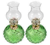 TOPPERFUN Lot de 2 Lampes à Pétrole Vintage en Verre Transparent Style Rétro Éclairage d'Ambiance pour Intérieur Lanterne Décorative Verte pour Décoration Maison et Fêtes