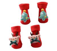 TOPPERFUN Lot de 2 Paires de Chaussettes de Noël pour -Né 0-1 an en Coton Épais Chaudes et Épaisses Motifs Sapin et Petit Renne Semelles Rembourrées Antidérapantes pour L’Hiver et