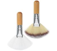 TOPPERFUN Lot de 2 Pinceaux à Poudre Fixante en Éventail, Poils Doux Blancs et Multicolores, Manches Courts en Bois Naturel, pour Maquillage Visage Professionnel et Application Blush, Fond