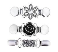 TOPPERFUN Lot de 3 Pinces à Cape en Alliage avec Décorations Brillantes, Boucles Décoratives pour Pull Cardigan, Accessoires Féminins pour Fêtes et Cérémonies, Taille Unique, Finition