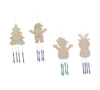 TOPPERFUN Lot de 4 Sets de Carillons Éoliens Suspendus en Bois Non Peints à Thème de Noël - Kit de Bricolage DIY Père Noël Renne Sapin et Bonhomme de Neige - Décoration Festive à Peindre