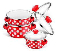 TOPPERFUN Marmite Émaillée Mini 3 Pièces Rouge à Pois Blancs, Double Anse, Casserole Antiadhésive Polyvalente pour Soupe, Ragoût et Cuisson Cuisine Quotidienne