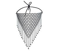 TOPPERFUN Masque Facial en Cristaux Noirs avec Pompons et Chaîne Dorée Accessoire de Visage pour Mascarade et Halloween Voiles Décoratifs Vintage et Élégants