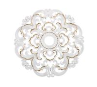 TOPPERFUN Médaillon de Plafond Rond en Ps Résistant, Finition Perle Blanche et Doré Clair, Décor Floral Sculpté Style Européen, Rosace Décorative pour Plafonnier et Ventilateur, Salon