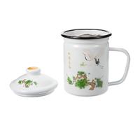 TOPPERFUN Mug Vintage en Émail 9 Cm Passoire Intégrée et Couvercle, Tasse à Thé Classique en Émail Blanc, Mug Multifonction pour Infusion, Conservation Chaleur, Usage Quotidien et Théière