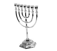 TOPPERFUN Ornements De Chandelier à 7 Branches en Métal Argenté 17 Cm, Décoration Religieuse Juive pour Bureau Et Table à Manger, Accessoire Décoratif Vintage pour Intérieur