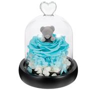 TOPPERFUN Ours Décoratif Rose Éternelle Bleue sous Cloche en Verre Fleur Préservée Élégante Présent Romantique Saint-Valentin Décoration Intérieure Compacte et Solide
