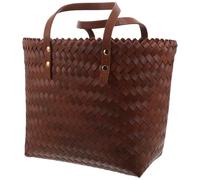 TOPPERFUN Paquet Bandoulière Tressé à la Main en Plastique PVC Marron avec Anse en Similicuir Paquet de Plage Léger et Résistant Cabas d'Été pour Femme Grand Espace de Rangement Style