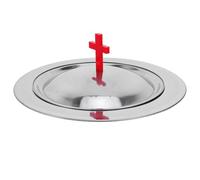 TOPPERFUN Plateau de Communion en Acier Inoxydable 30 Cm avec Couvercle Rouge à Croix, Assiette de Service Polie pour Cérémonie Religieuse, Fournitures de Communion Hygiéniques et Solide