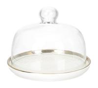 TOPPERFUN Plateau de Service à Dessert en Céramique Blanche 20 Cm Couvercle en Verre Transparent 18 Cm, Support à Gâteau Multifonction pour Fruits et En-cas, Plateau de Conservation