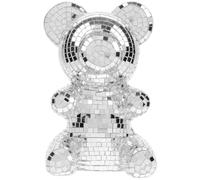 TOPPERFUN Sculpture Ours Disco Miroir en Verre Argenté Petit Modèle Décoration Boule Disco à Facettes Réfléchissante pour Fêtes Saint-Valentin et Anniversaires Objet Décoratif Lumineux