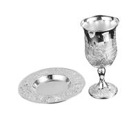 TOPPERFUN Set de Coupes Kiddush Plaquées Argent pour Shabbat et Fêtes Coupe à Vin Rituelle Juive Alliage de Zinc Cadeau pour Bar Mitzvah et Célébrations Traditionnelles