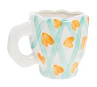 TOPPERFUN Tasse Céramique à Main Mug à de Lait Décorative avec Motif Rayé Cœur pour Boissons Chaudes et Froides