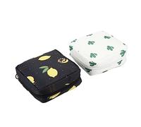 TOPPERFUN Trousse pour Serviettes Hygiéniques et Cosmétiques 2 Pièces Taille Moyenne Imperméable pour Femmes Filles Motifs Cactus Beige et Citron Noir Usage Voyage Bureau École