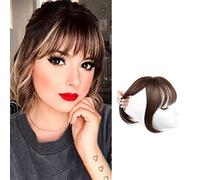 Toppers à cheveux humains Clip dans des hauts de poing à couronne avec des franges d'air Hair pour les femmes de cheveux droits franges Toupee Mid Part Wiglets Coiffures (brun clair, 25