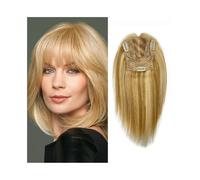 Toppers cheveux 10" Remy Human Hair Toppers with Bangs for Women, 13×12CM Large-area Coverage Hair Toppers with Swiss Lace Base, Clip In Straight Remy Hair Piece Toppers de perruque pour cheveux clair