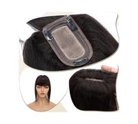 Toppers cheveux Extensions de cheveux for femme de 15,2 à 45,7 cm, vrais cheveux humains avec frange, 7 x 12,5 cm, base en soie, extension de cheveux à clipser, 150% de densité, cheveux indiens lisse