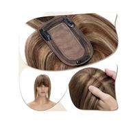 Toppers cheveux Extensions de cheveux for femme de 15,2 à 45,7 cm, vrais cheveux humains avec frange, 7 x 12,5 cm, base en soie, extension de cheveux à clipser, 150% de densité, cheveux indiens lisse