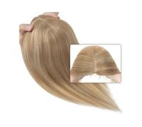 Toppers cheveux Extensions de cheveux humains raides for femme, 8 x 10 cm, partie centrale, nœud unique, base mono, crochet à la main, extension clipser(12inch,Golden Brown+Bleach Blond)