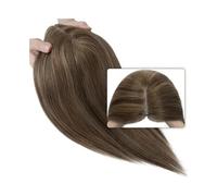 Toppers cheveux Extensions de cheveux humains raides for femme, 8 x 10 cm, partie centrale, nœud unique, base mono, crochet à la main, extension clipser(8inch,Medium Brown+Dark Blonde)