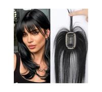Toppers cheveux Frange à clipser en vrais cheveux humains for femme, couverture à 360°, base en dentelle avec frange Wipsy, frange à clipser, noir naturel Toppers de perruque pour cheveux clairsemés